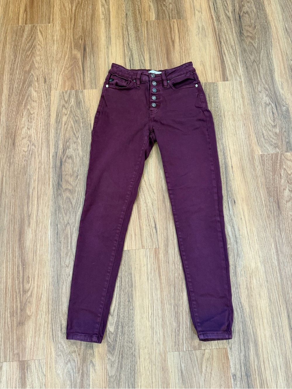 Kancan Womens Size 7/27 Burgundy Skinny Jeans High Rise Button Fly Stretch